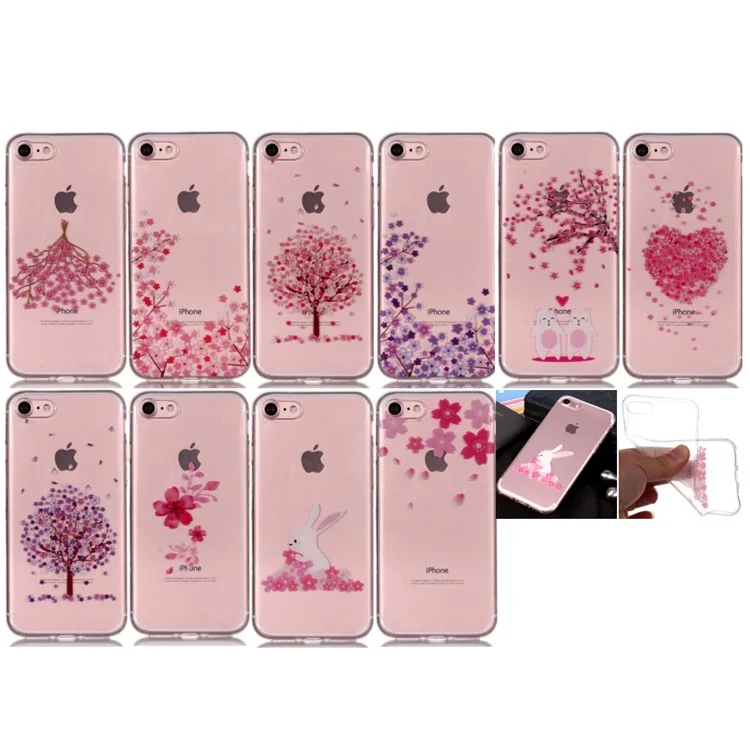 Pattern Printing IMD Soft TPU Casing for iPhone 8/7 4.7 inch - Rabbit and Flower