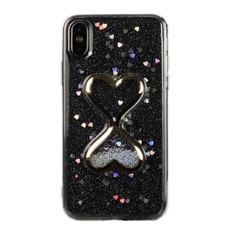 Glittery Powder Dynamic Double-heart Quicksand Epoxy Hybrid Phone Casing for iPhone X - Silver