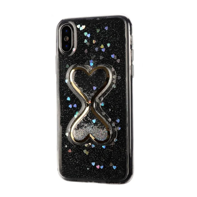 Glittery Powder Dynamic Double-heart Quicksand Epoxy Hybrid Phone Casing for iPhone X - Silver