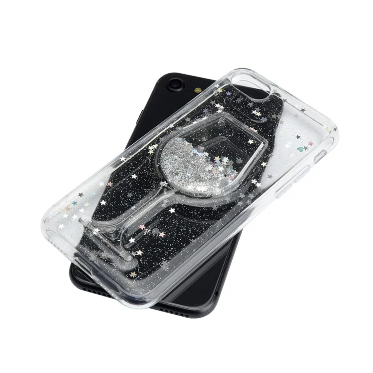 For iPhone 8/7 4.7 inch Glittery Powder Flowing Wine Glass Quicksand Epoxy PC TPU Hybrid Phone Case - Silver