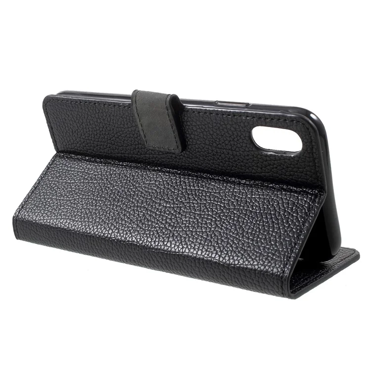 Litchi Skin Wallet Leather Stand Cover for iPhone 9 Plus - Black