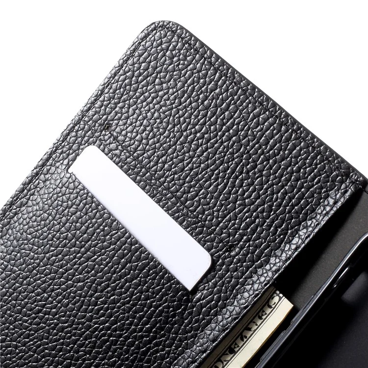 Litchi Skin Wallet Leather Stand Cover for iPhone 9 Plus - Black
