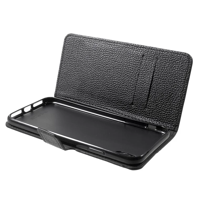 Litchi Skin Wallet Leather Stand Cover for iPhone 9 Plus - Black