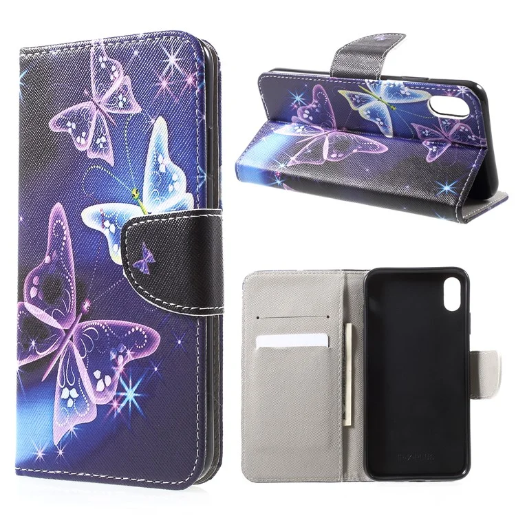 Cross Texture Patterned Wallet Leather Protective Casing for iPhone XS Max 6.5 inch - Butterflies Pattern