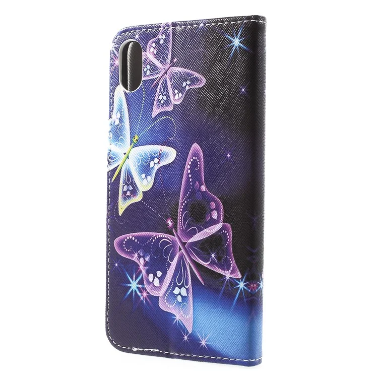 Cross Texture Patterned Wallet Leather Protective Casing for iPhone XS Max 6.5 inch - Butterflies Pattern