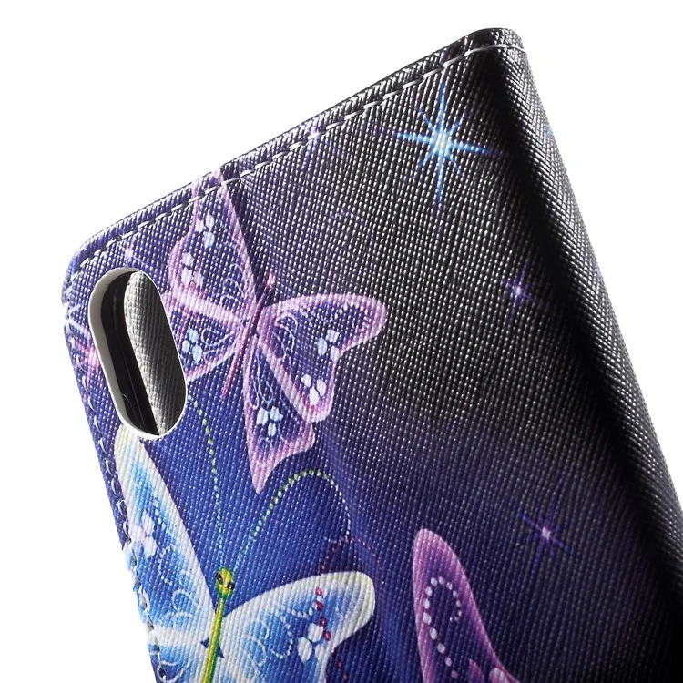 Cross Texture Patterned Wallet Leather Protective Casing for iPhone XS Max 6.5 inch - Butterflies Pattern