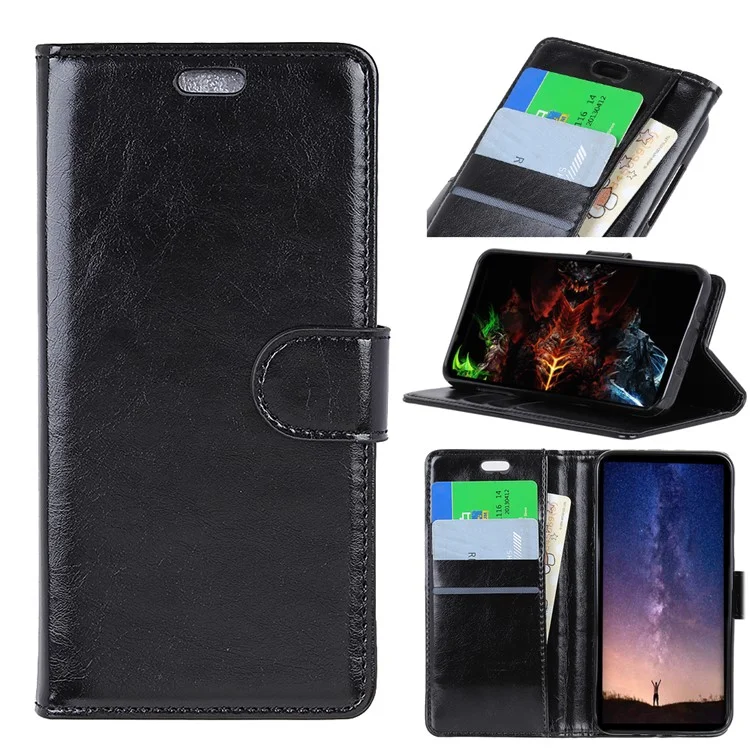 Crazy Horse Magnetic Stand Wallet Leather Mobile Phone Case for iPhone 9 - Black