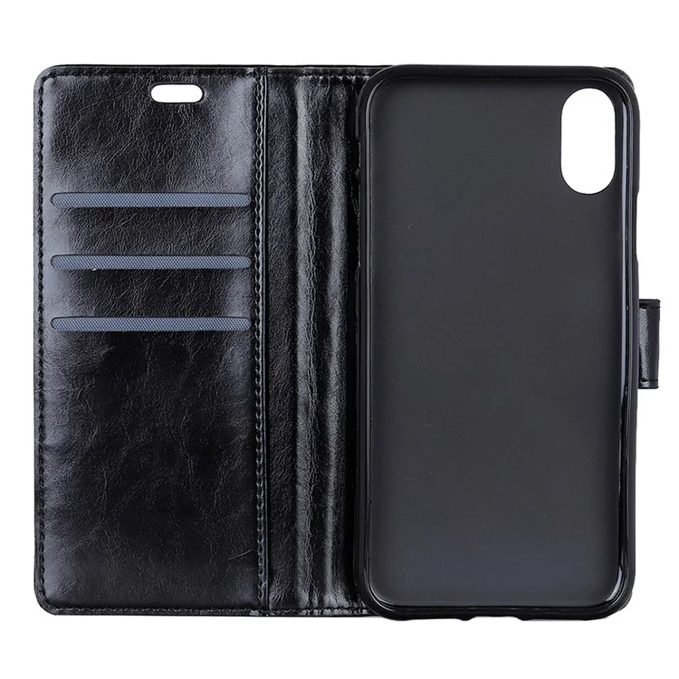 Crazy Horse Magnetic Stand Wallet Leather Mobile Phone Case for iPhone 9 - Black