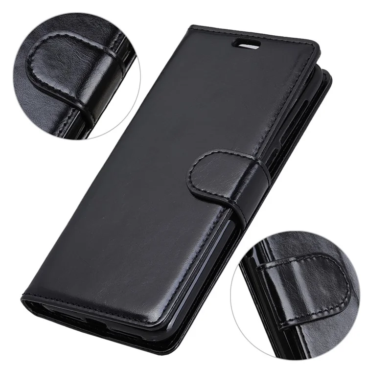 Crazy Horse Magnetic Stand Wallet Leather Mobile Phone Case for iPhone 9 Plus - Black