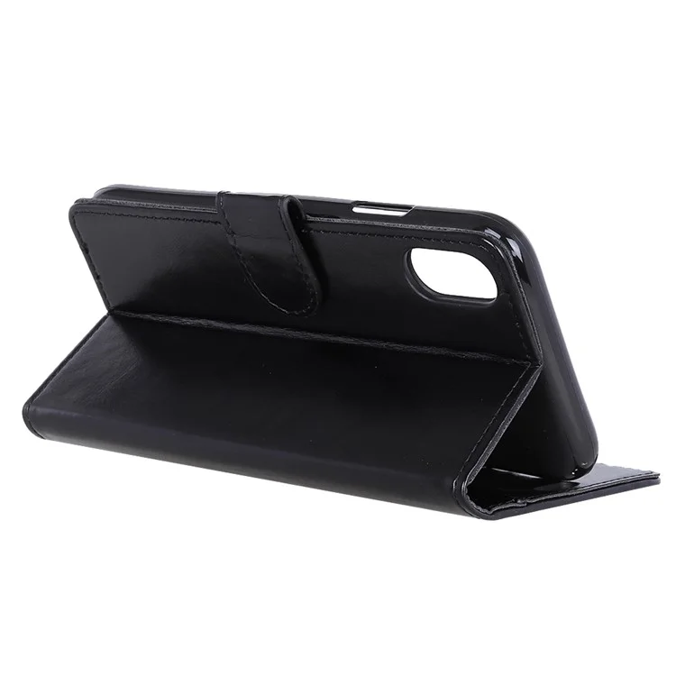Crazy Horse Magnetic Stand Wallet Leather Mobile Phone Case for iPhone 9 Plus - Black