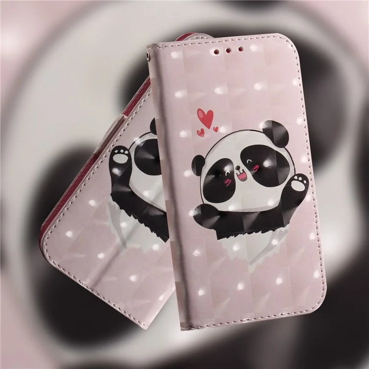 Печать Pattern Printing Light Spot Decor Кожаная Подставка Для Iphone 7/8/SE (2022)/SE (2020) - Панда и Сердца