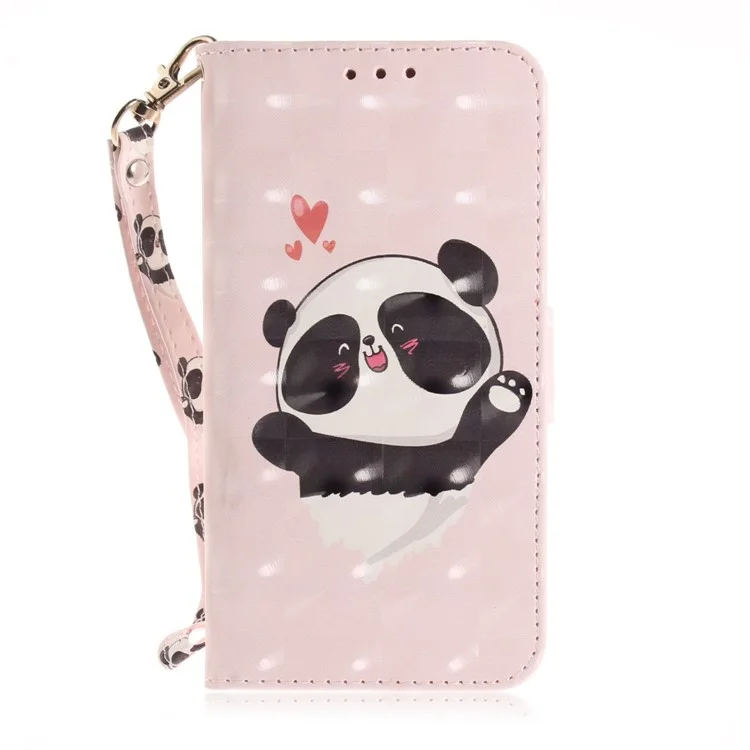 Pattern Printing Light Spot Decor Wallet Leather Stand Case for iPhone 7/8/SE (2022)/SE (2020) - Panda and Hearts