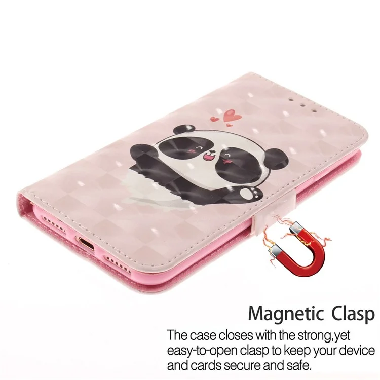 Pattern Printing Light Spot Decor Wallet Leather Stand Case for iPhone 7/8/SE (2022)/SE (2020) - Panda and Hearts