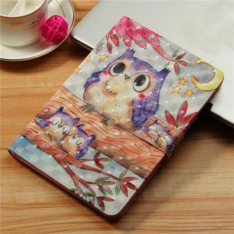 Pattern Printing Light Spot Decor Stand Leather Wallet Shell for iPad Pro 9.7 inch (2016) - Cute Owl