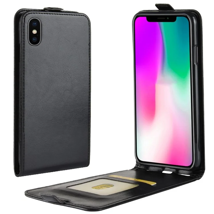 Crazy Horse Vertical Flip Holder Casal Case Para Iphone XR 6,1 Polegadas - Preto