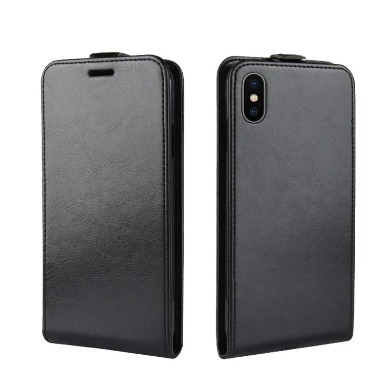 Crazy Horse Vertical Flip Holder Casal Case Para Iphone XR 6,1 Polegadas - Preto