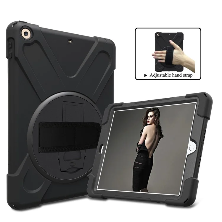 For iPad 9.7 (2018) / 9.7 (2017) X-Shape 360 Degree Swivel PC + TPU Combo Kickstand Case - All Black