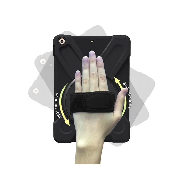 For iPad 9.7 (2018) / 9.7 (2017) X-Shape 360 Degree Swivel PC + TPU Combo Kickstand Case - All Black