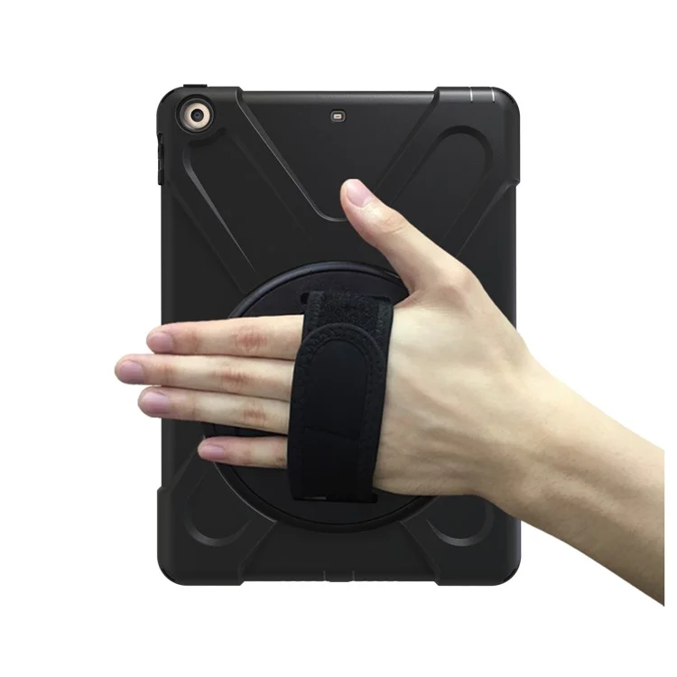 For iPad 9.7 (2018) / 9.7 (2017) X-Shape 360 Degree Swivel PC + TPU Combo Kickstand Case - All Black