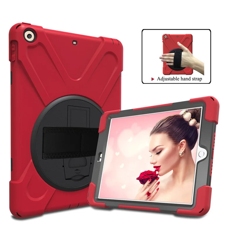 For iPad 9.7 (2018) / 9.7 (2017) X-Shape 360 Degree Swivel PC + TPU Combo Kickstand Protective Cover - Red