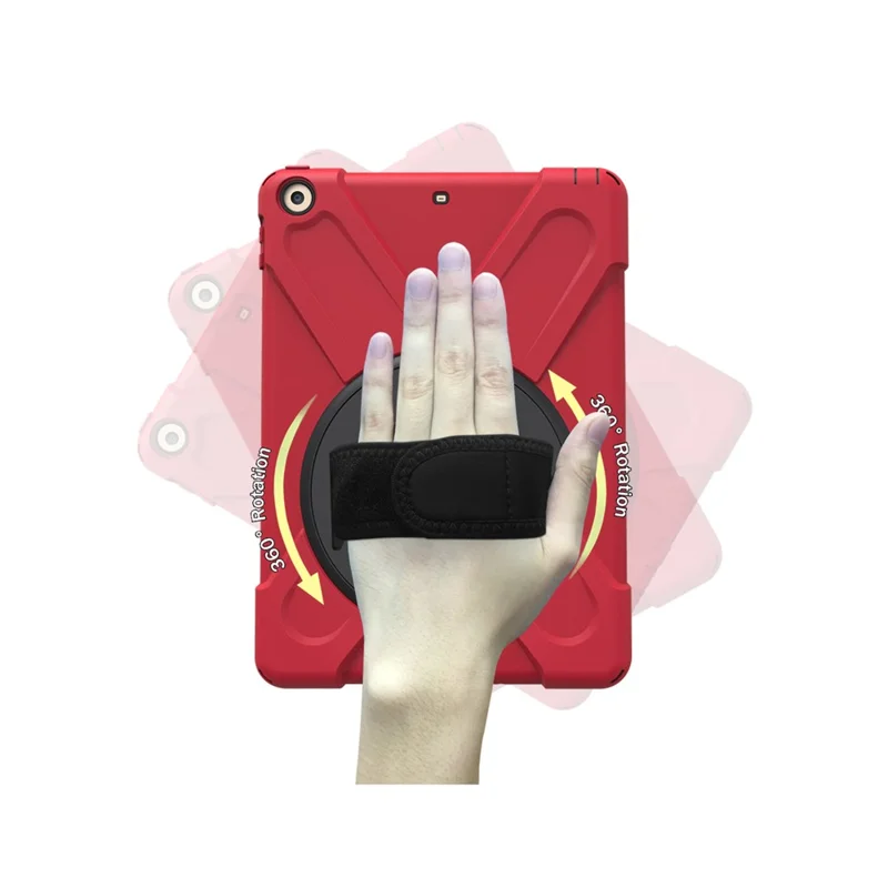 For iPad 9.7 (2018) / 9.7 (2017) X-Shape 360 Degree Swivel PC + TPU Combo Kickstand Protective Cover - Red