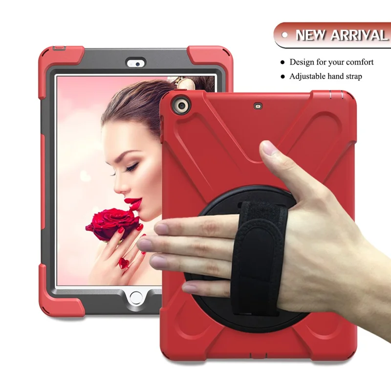 For iPad 9.7 (2018) / 9.7 (2017) X-Shape 360 Degree Swivel PC + TPU Combo Kickstand Protective Cover - Red