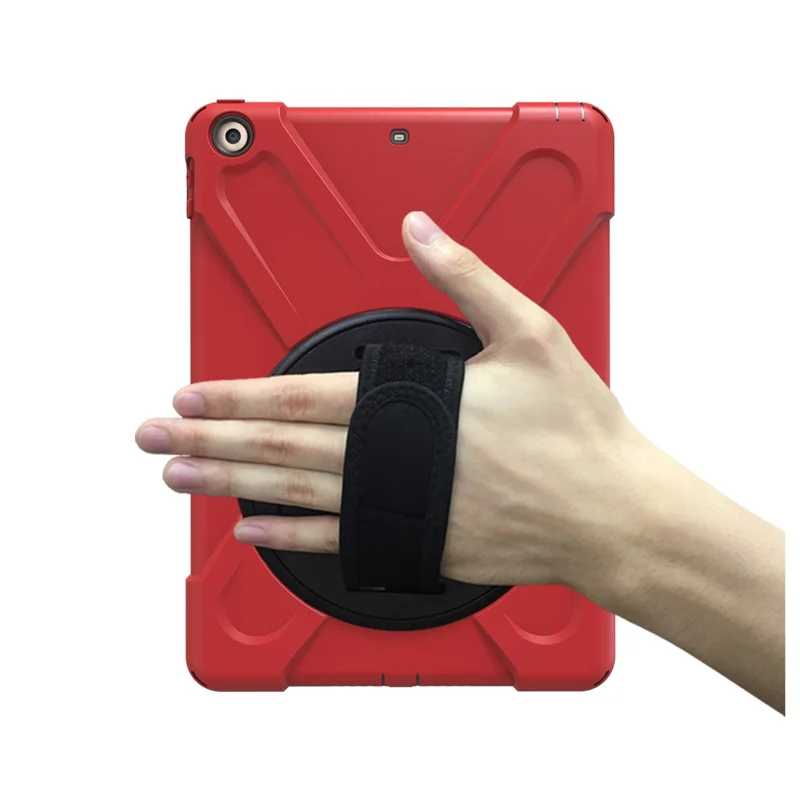 For iPad 9.7 (2018) / 9.7 (2017) X-Shape 360 Degree Swivel PC + TPU Combo Kickstand Protective Cover - Red