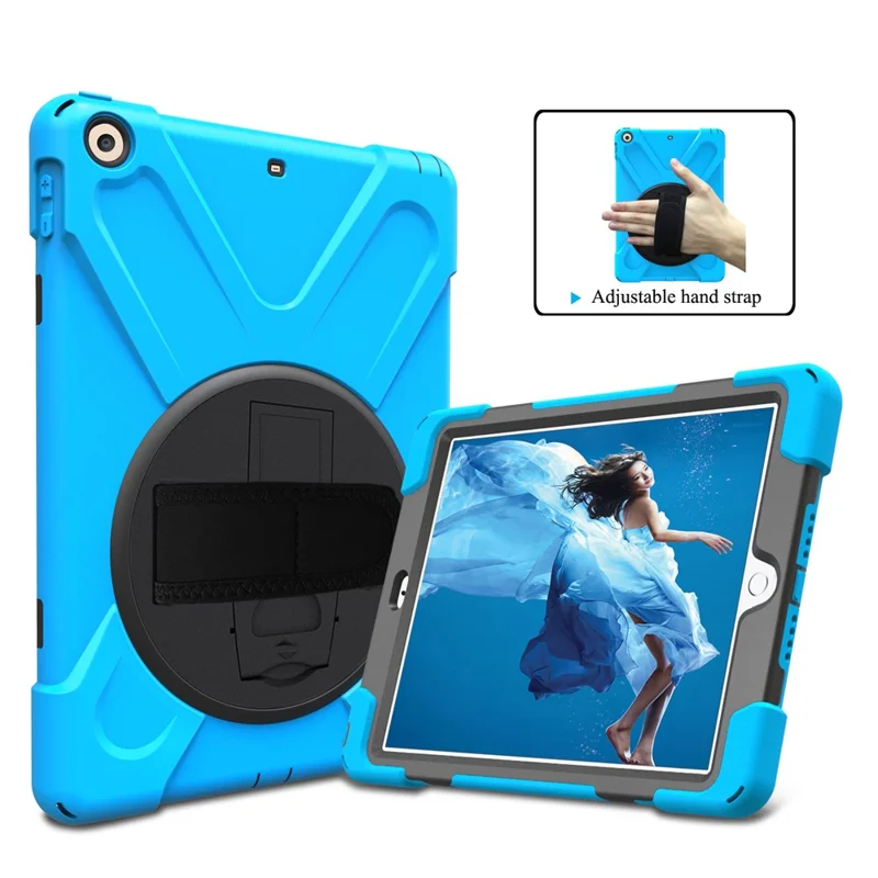 For iPad 9.7 (2018) / 9.7 (2017) X-Shape 360 Degree Swivel PC + TPU Combo Kickstand Protection Shell - Baby Blue