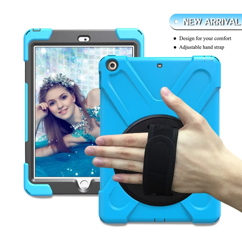 For iPad 9.7 (2018) / 9.7 (2017) X-Shape 360 Degree Swivel PC + TPU Combo Kickstand Protection Shell - Baby Blue