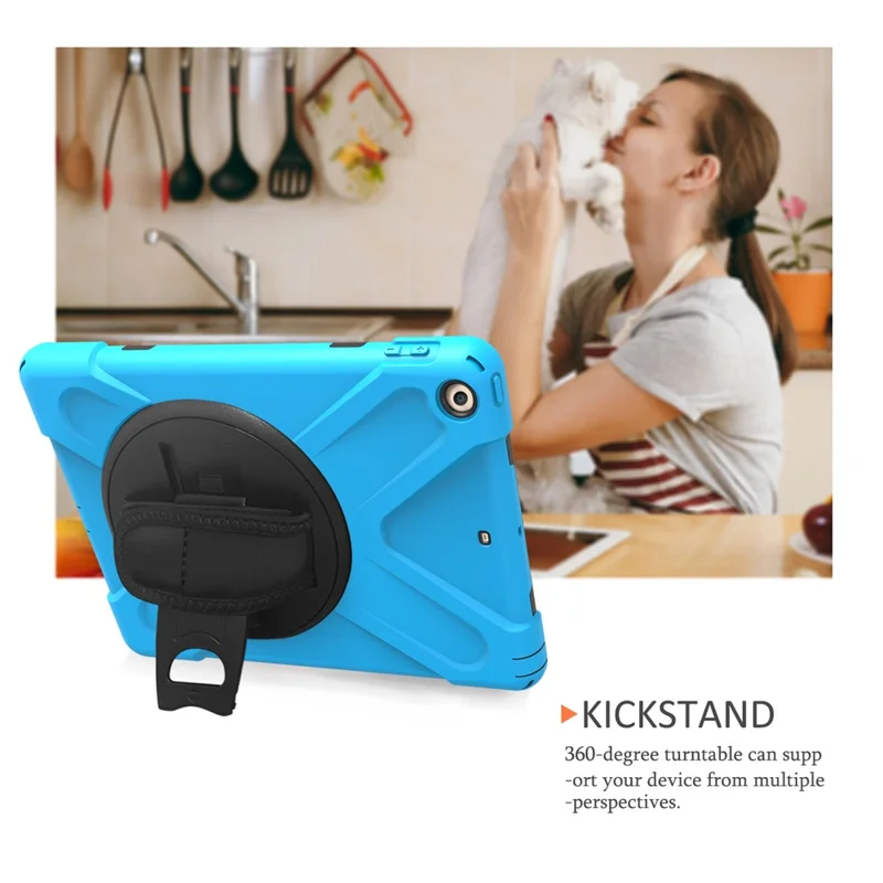 For iPad 9.7 (2018) / 9.7 (2017) X-Shape 360 Degree Swivel PC + TPU Combo Kickstand Protection Shell - Baby Blue