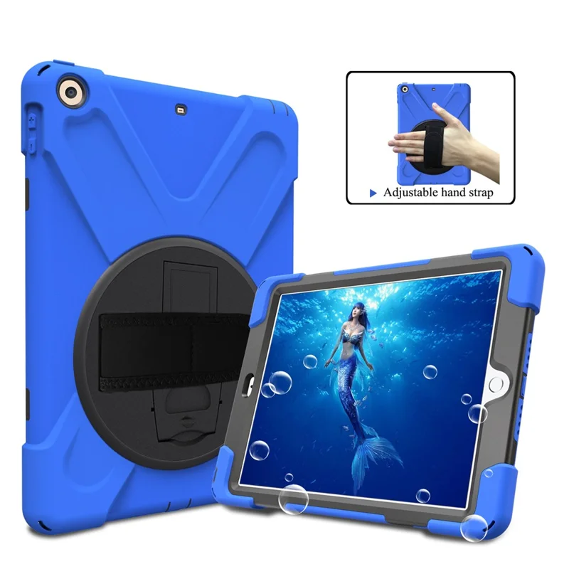 For iPad 9.7 (2018) / 9.7 (2017) X-Shape 360 Degree Swivel PC + TPU Combo Kickstand Cover Case - Dark Blue