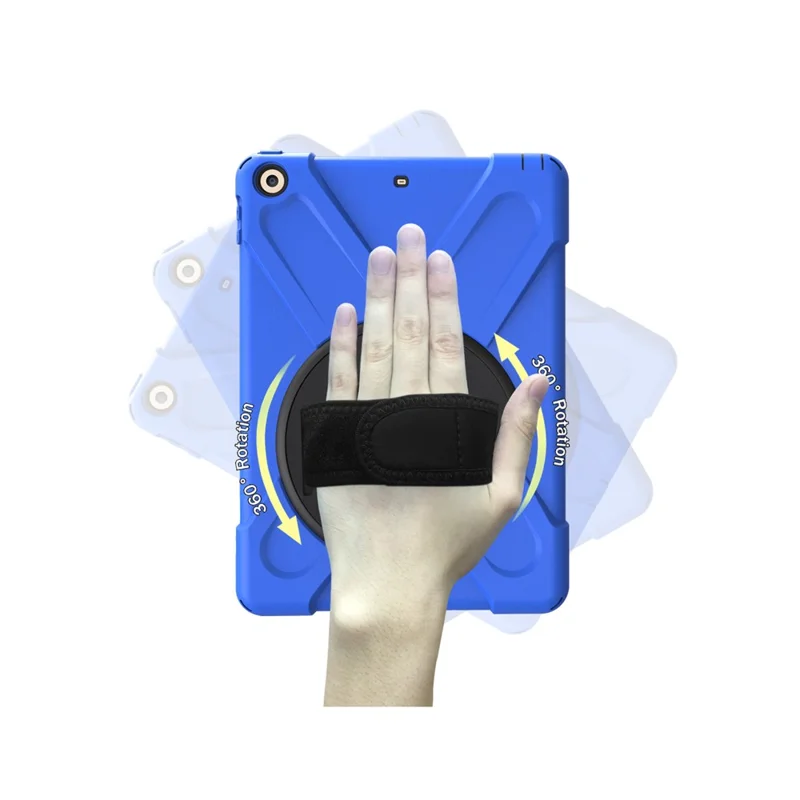 For iPad 9.7 (2018) / 9.7 (2017) X-Shape 360 Degree Swivel PC + TPU Combo Kickstand Cover Case - Dark Blue