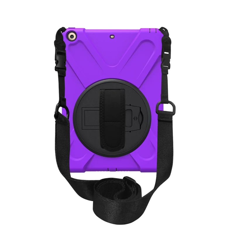X-Shape 360 Degree Swivel PC + TPU Combo Kickstand Case with Shoulder Strap for iPad 9.7 (2018) / 9.7 (2017) - Purple