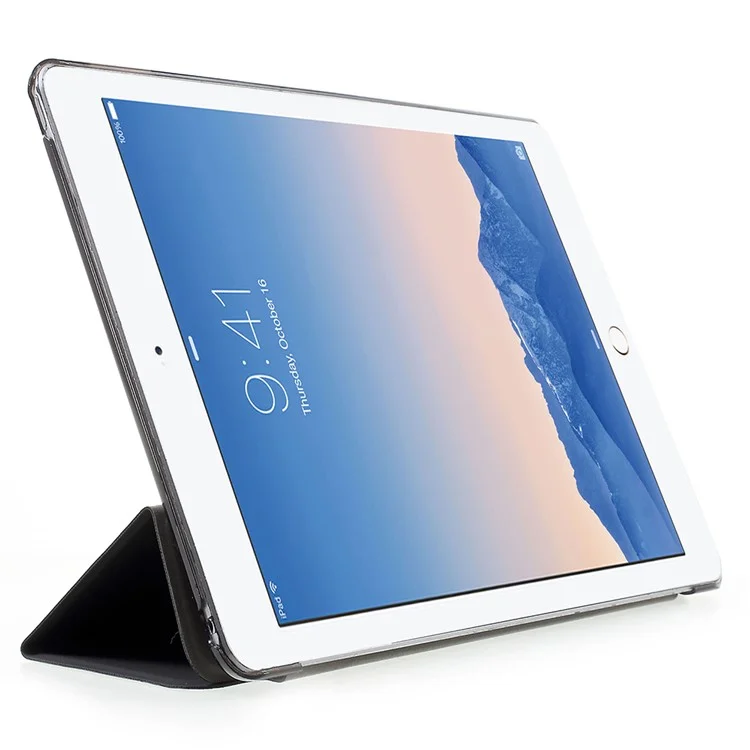 Étui pour tablette en cuir PU avec support à triple pli pour iPad Air 2, conçu pour deux angles de support - noir