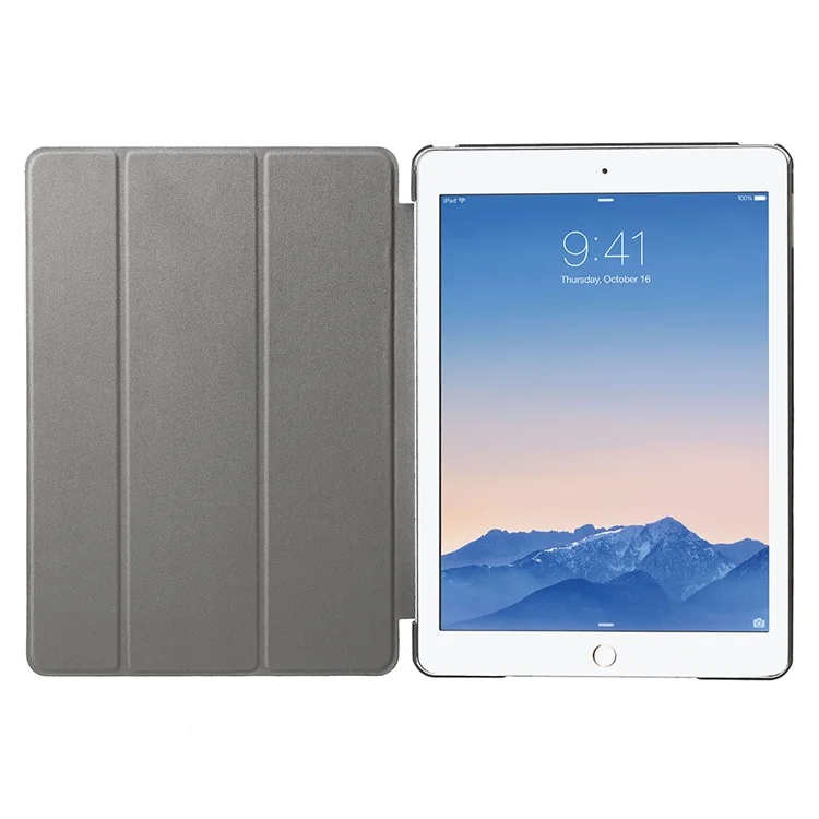 Funda de tableta de cuero PU con soporte plegable de tres pliegues para iPad Air 2 Diseño de soporte de doble ángulo para tableta - Gris