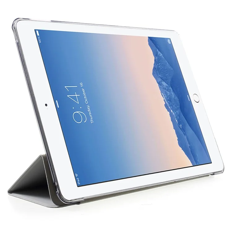 Funda de tableta de cuero PU con soporte plegable de tres pliegues para iPad Air 2 Diseño de soporte de doble ángulo para tableta - Gris