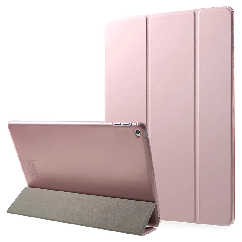 جراب لوحي من جلد البولي يوريثان مع حامل ثلاثي الطي لجهاز iPad Air 2 بتصميم حامل بزاويتين جراب لوحي - ذهبي وردي