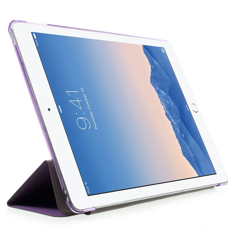 PU Leather Tablet Case with Tri-fold Stand for iPad Air 2 Dual Angles Stand Design Tablet Case - Purple