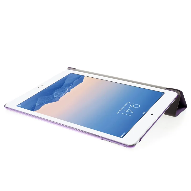 PU Leather Tablet Case with Tri-fold Stand for iPad Air 2 Dual Angles Stand Design Tablet Case - Purple