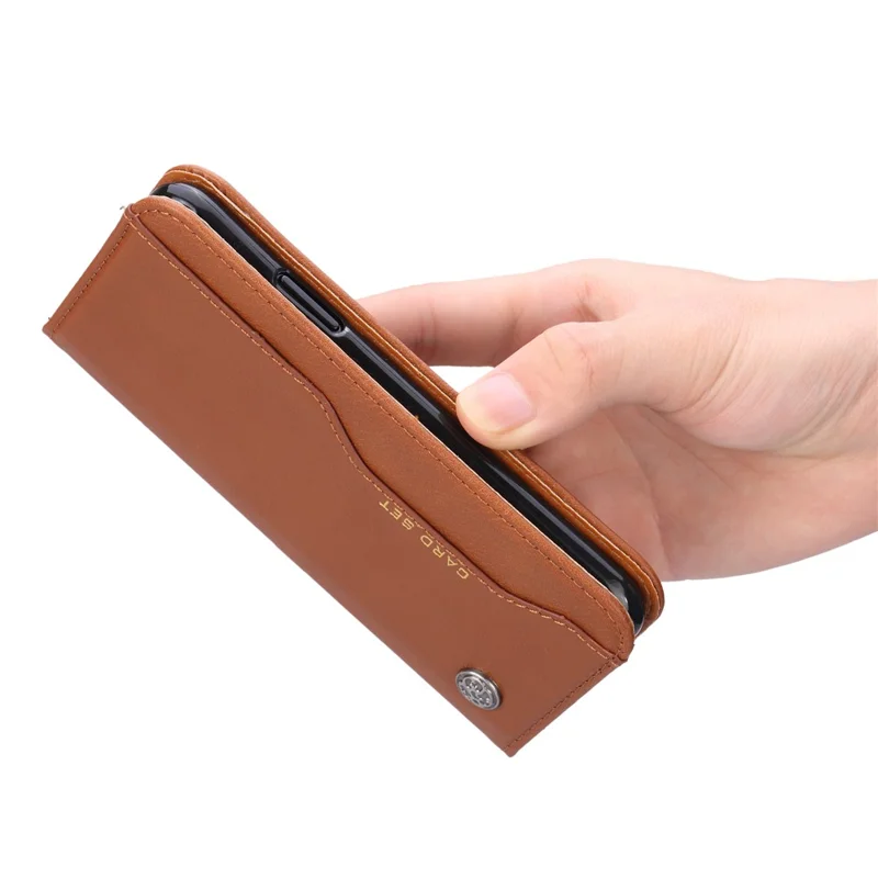 Auto-absorbed PU Leather Stand Wallet Protector Cover Case for iPhone XS Max 6.5 inch - Brown