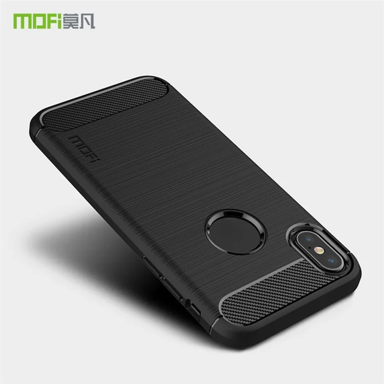 MOFI Carbon Fiber Texture Brushed Soft TPU Back Phone Case for iPhone XS/X 5.8 inch - Black