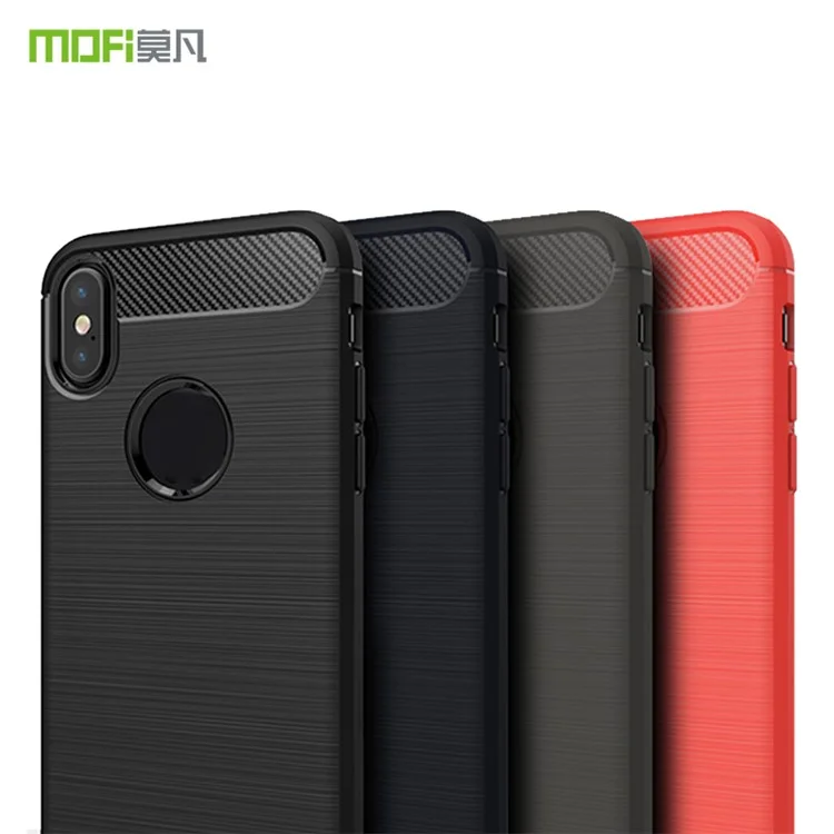 Mofi Carbon Fiber Textura Cepillada TPU Soft Tpu Back Telephip Para Iphone XS/X 5.8 Pulgadas - Negro