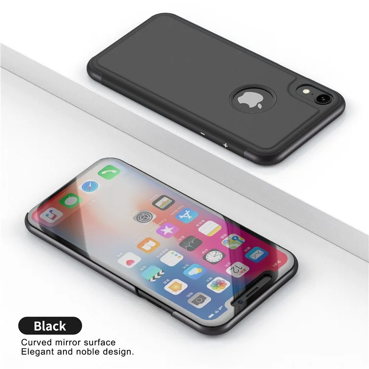 Электроплатированный зеркальный кожаный чехол-подставка для iPhone XS Max 6.5 дюймов - черный