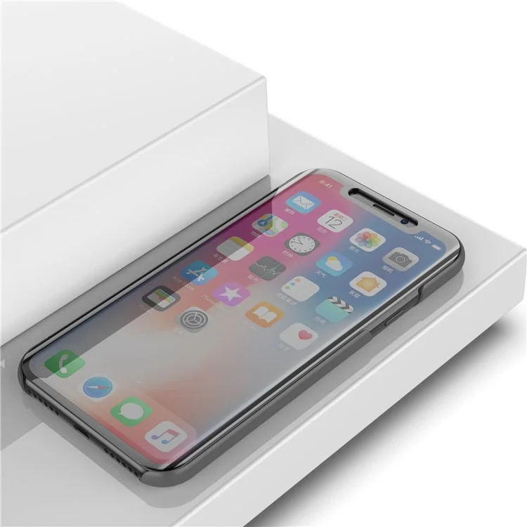 Электроплатированный зеркальный кожаный чехол-подставка для iPhone XS Max 6.5 дюймов - черный