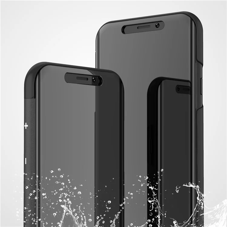 Электроплатированный зеркальный кожаный чехол-подставка для iPhone XS Max 6.5 дюймов - черный