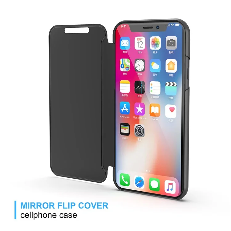 Электроплатированный зеркальный кожаный чехол-подставка для iPhone XS Max 6.5 дюймов - черный