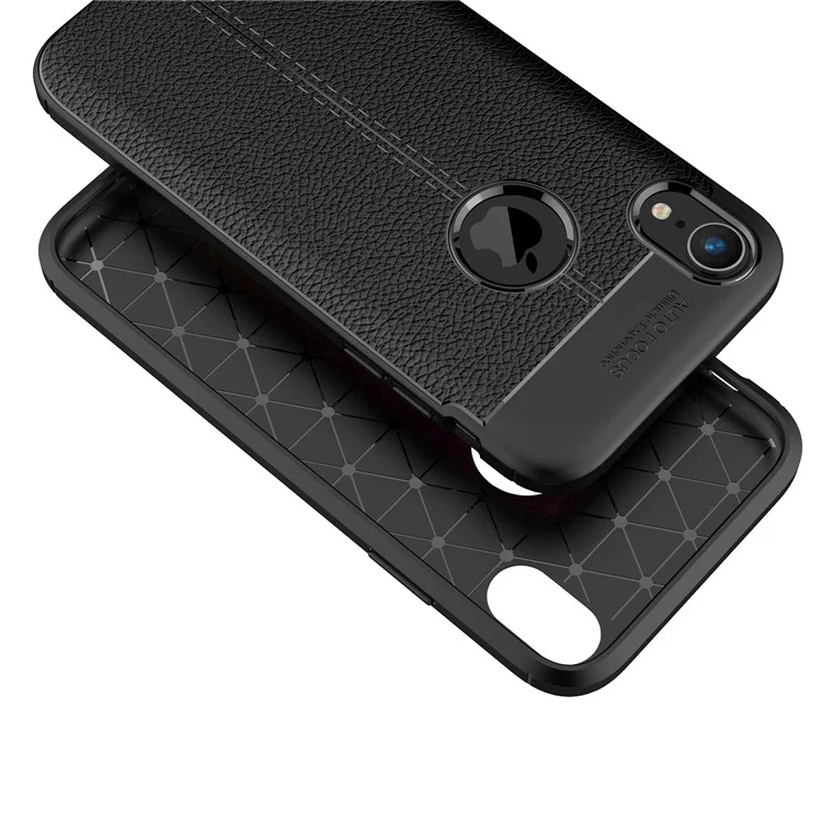 Litchi Textura TPU Caixa de Celular Para Iphone XR 6,1 Polegadas - Preto