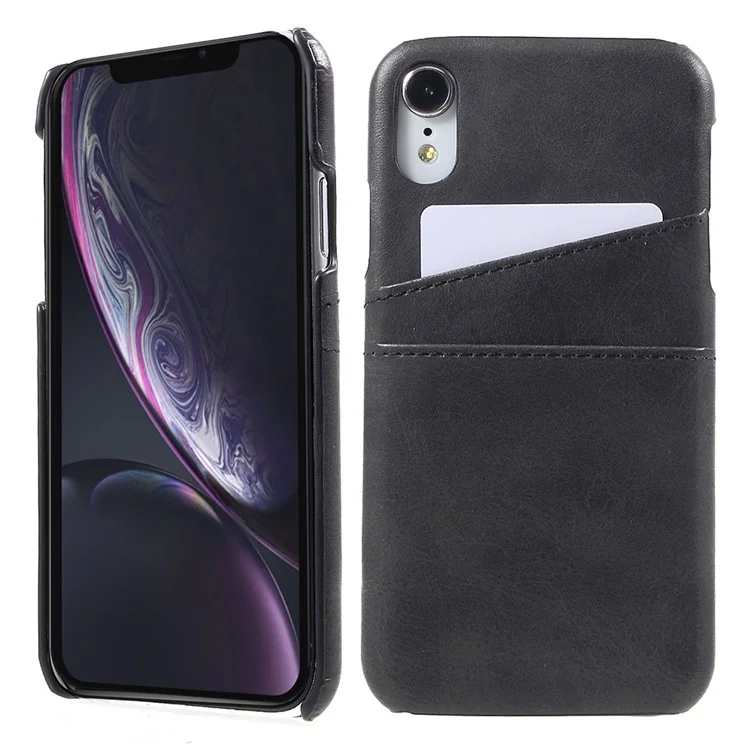 Double Porte-cartes Étuis de téléphone portable en PC enduit de cuir PU pour iPhone XR 6.1 pouces - Noir 