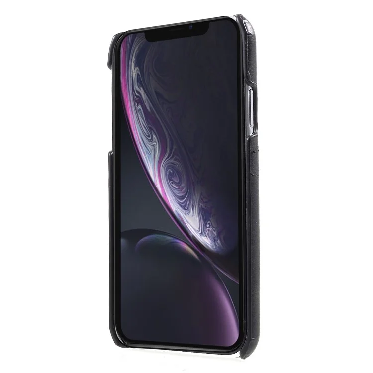 Titulares de Slots de Cartão Duplo PU Revestido Com Celular Com Revestimento de Couro Para Iphone XR 6,1 Polegadas - Preto