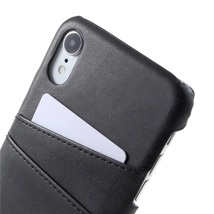 Double Porte-cartes Étuis de téléphone portable en PC enduit de cuir PU pour iPhone XR 6.1 pouces - Noir 